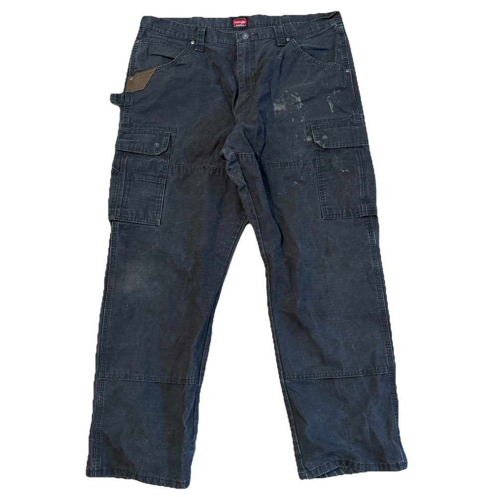 Wrangler Workwear Cargo Pants Mens 38x30 Black Ripstop Utility Work Carpenter